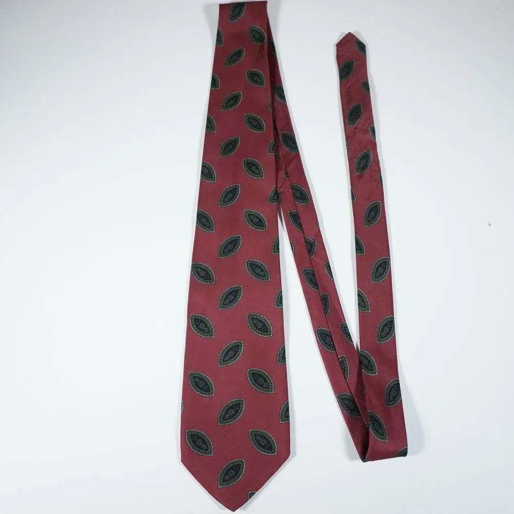 Robert Talbott Red Paisley Leaf Pattern Tie Made in USA